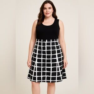 Ann Taylor Black and White Midi A-Line Skirt